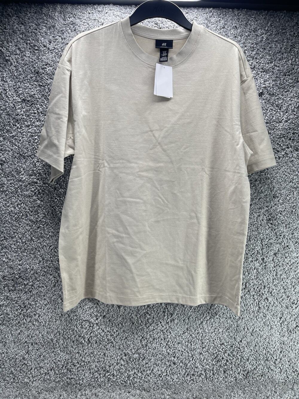 Mens H&M Loose Fit Heavyweight Cotton Jersey T Shirt Size Medium Brown New Tags